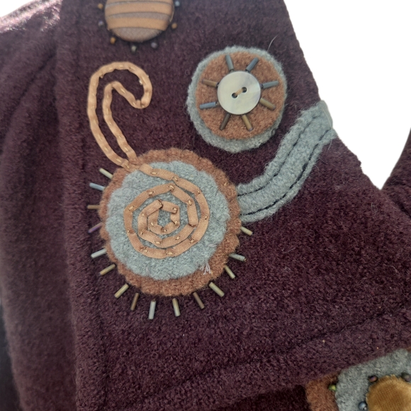 Embroidered CoVelo Chocolate Brown Women's Pea Coat Blazer Business Suit - Picture 9 of 16